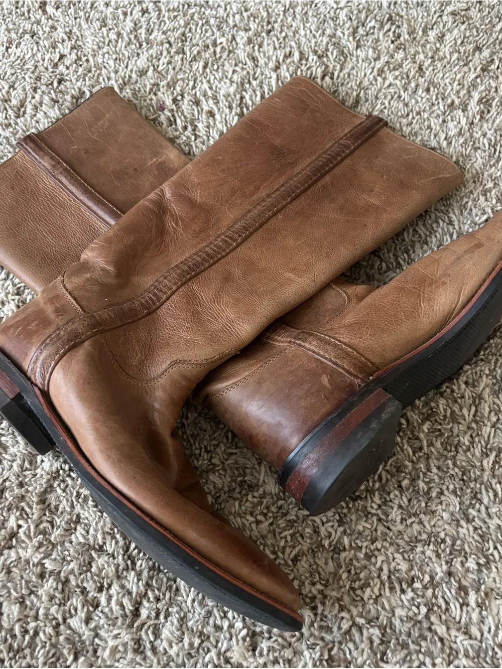 Justin Boots light brown boho  Leather Women's Pull-O knee high riding Boots 8.5